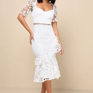 Lulus Briarwood White Lace Ruffled Midi Dress XL NWT